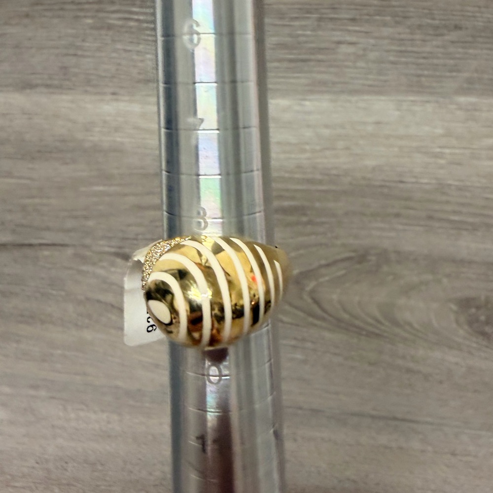 Gold Tone and Sterling Silver Black Striped Ring .925